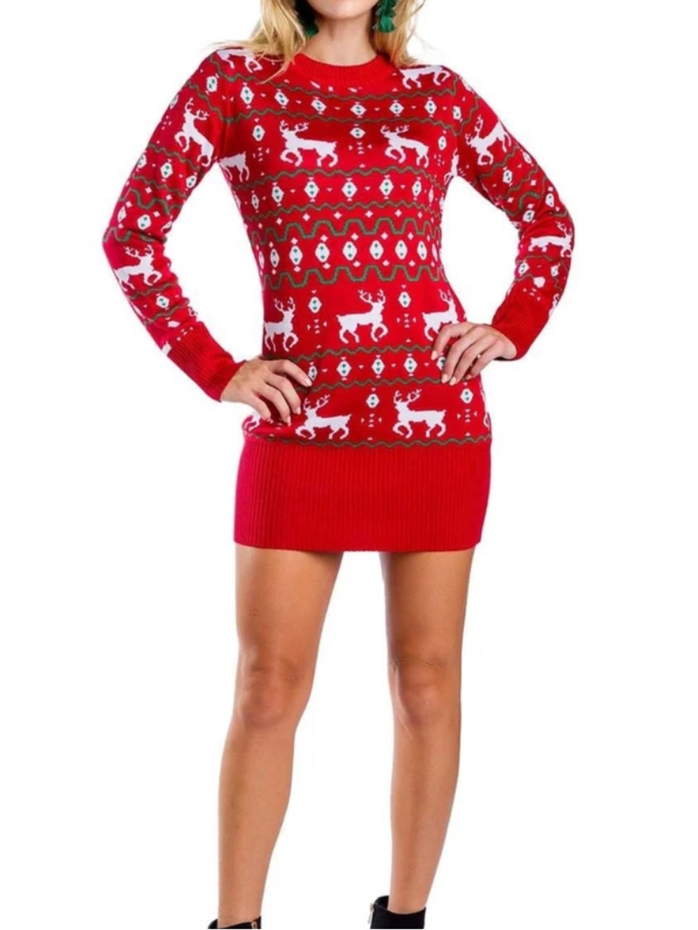 NEW Tipsy Elves Large Red Reindeer Christmas Sweater Dress NWT